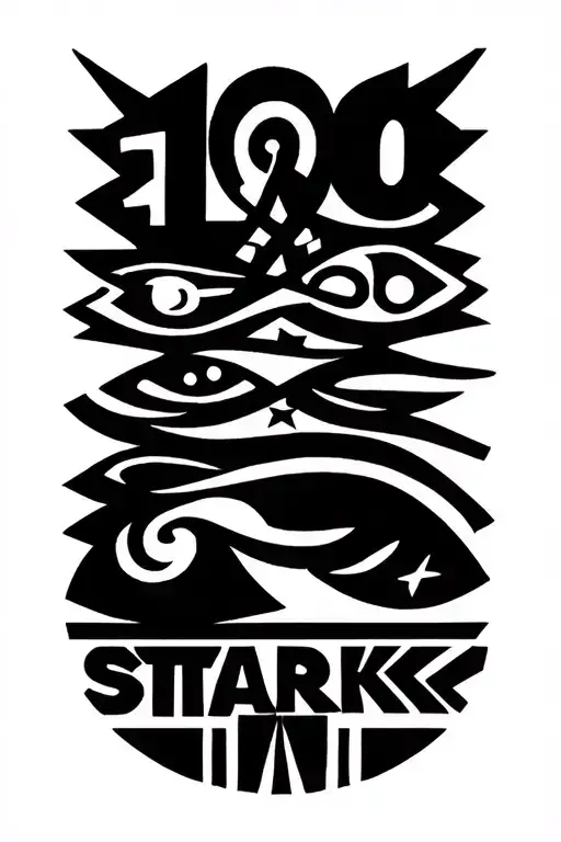 “10”, “1996”, “STARK”, greek abstract and geometrical shapes, stars, waves, constellations, and sacred lines tattoo design idea