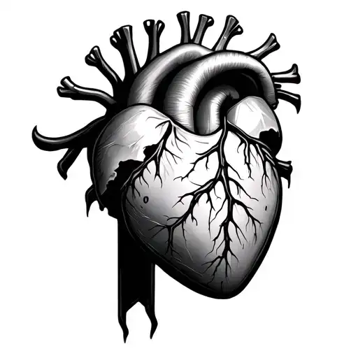 Can you create me a realistic heart that’s been damanged and bruised but healing and stitched back together tattoo design idea