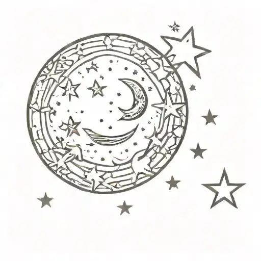 Dainty cosy moon and stars tattoo design idea