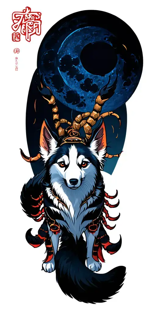moon scorpio zodiac year of the dog full sleeve make it in japanese oriental look tattoo design idea