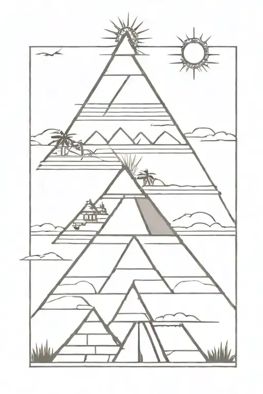 minimalist Mayan beach pyramid straight lines tattoo design idea
