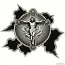 Jesus on the cross with st micheal on the right and st Gabriel on the left tattoo design idea