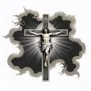 Jesus on the cross with st micheal on the right and st Gabriel on the left tattoo design idea