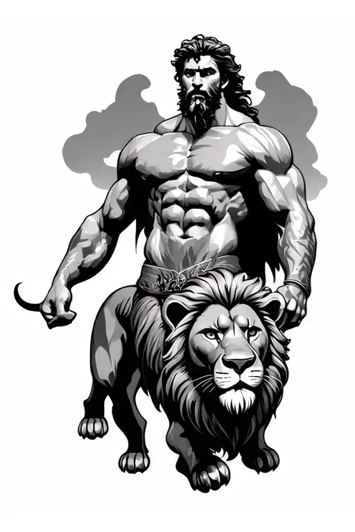 Hercules with two lions tattoo design idea