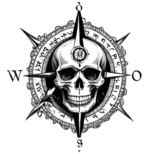 trishool with compass skull and sanskrit shloka with artwork tattoo design idea