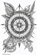 compass and arrow with zodiac sign intertwined along with coordinates tattoo design idea