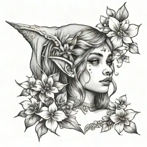 forget-me-not flowers, elf girl tattoo design idea