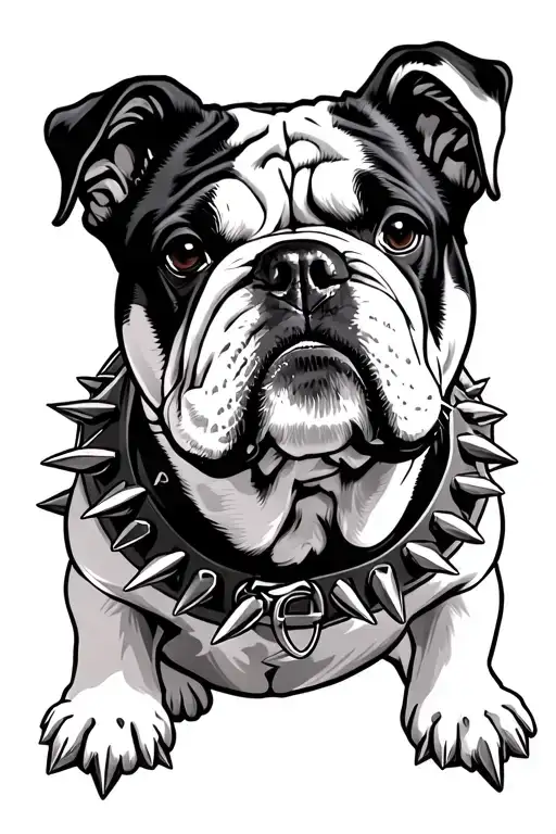 English bulldog with spike collar tattoo design idea