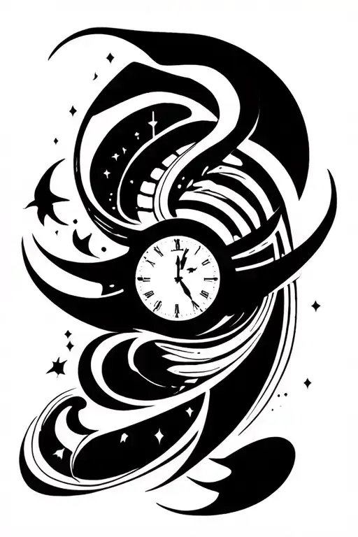 time, traveling arround the world tattoo design idea