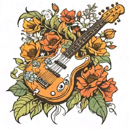 bass guitar with Wild flowers   tattoo design idea