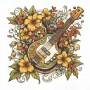 bass guitar with Wild flowers   tattoo design idea