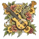 bass guitar with Wild flowers   tattoo design idea