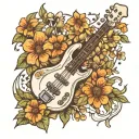 bass guitar with Wild flowers   tattoo design idea