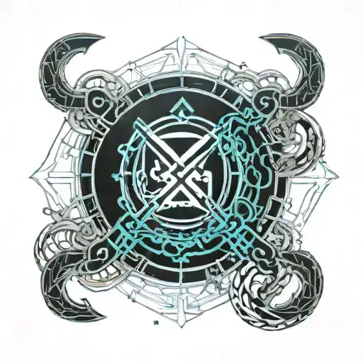 Norse runes surrounding pisces zodiac sign tattoo design idea