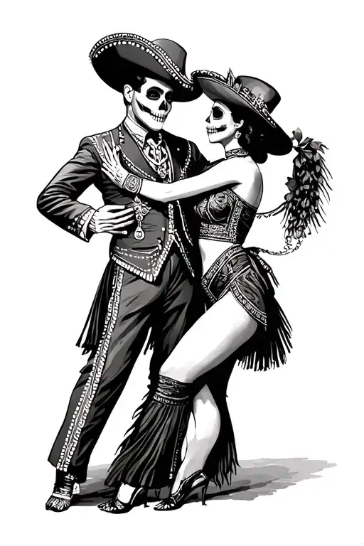 folklorico mariachi and day of the dead coupling dancing chicano tattoo design idea
