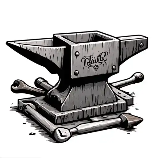 anvil surrounded by tools tattoo design idea