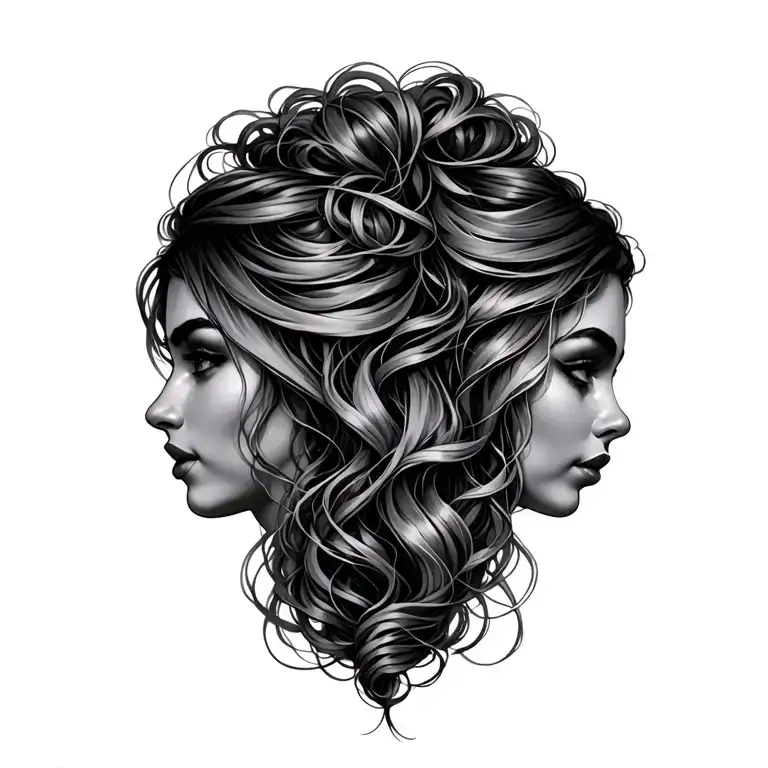 Gemini Sisters hair tangled together tattoo design idea