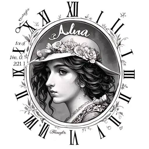 i am a man and i want to see in my tatto the name of my daughter "Alina" and her Birthdate in roman numerals "17.06.2021 tattoo design idea