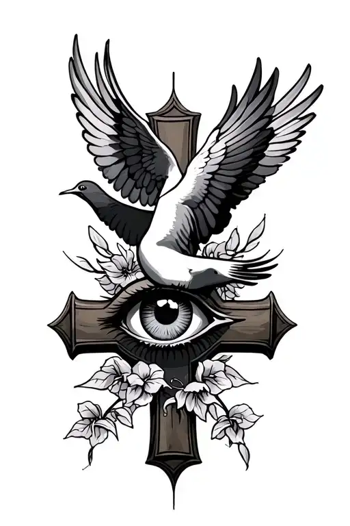christianity Tattoo, using doves and eyeball a cross tattoo design idea