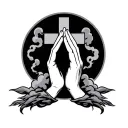 praying hands cross and clouds tattoo design idea