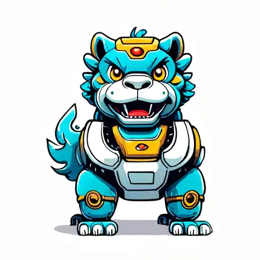 Robot Chinese Foo Dog tattoo design idea