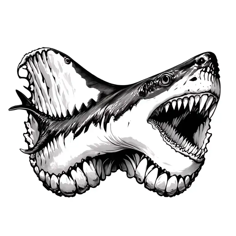 whale shark inside a megalodon tooth tattoo design idea
