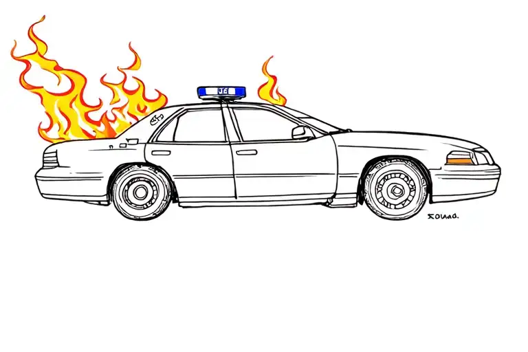 Burning cop car illustration inspired tattoo tattoo design idea
