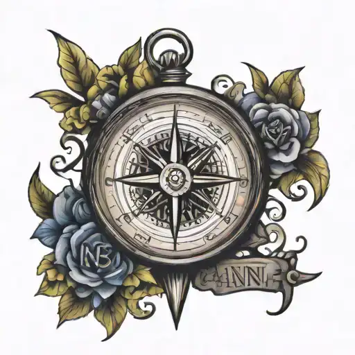 compass with anna name written tattoo design idea