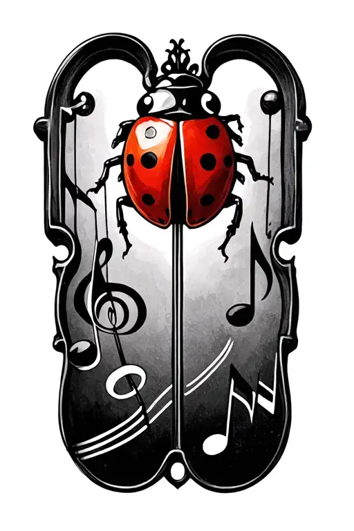 musical notes on a scale with a ladybug resting tattoo design idea