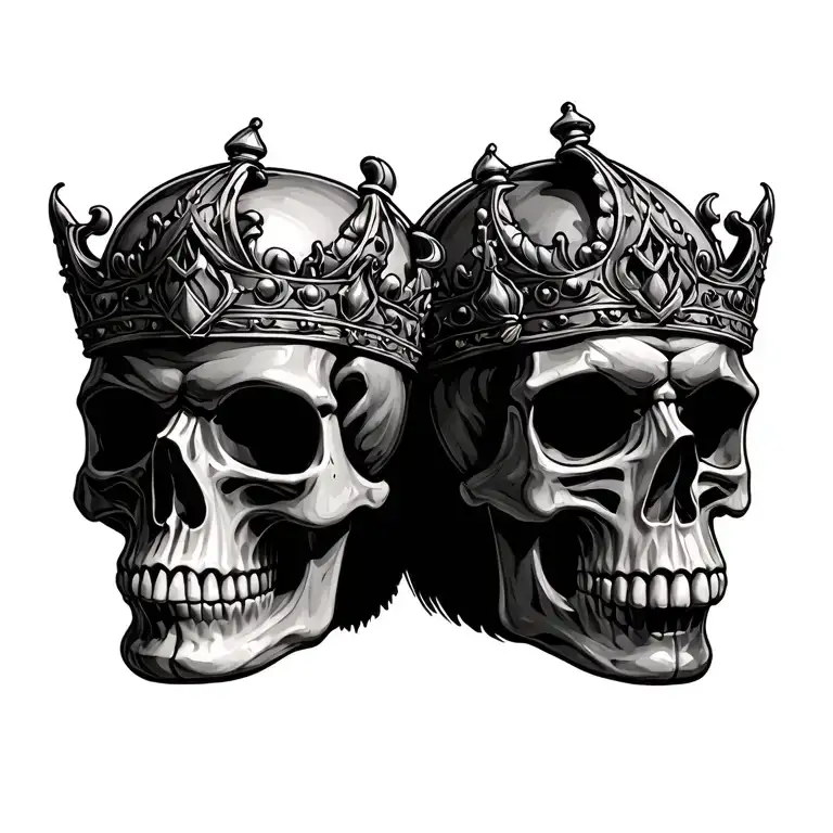 Skull King and queen chess piece tattoo design idea