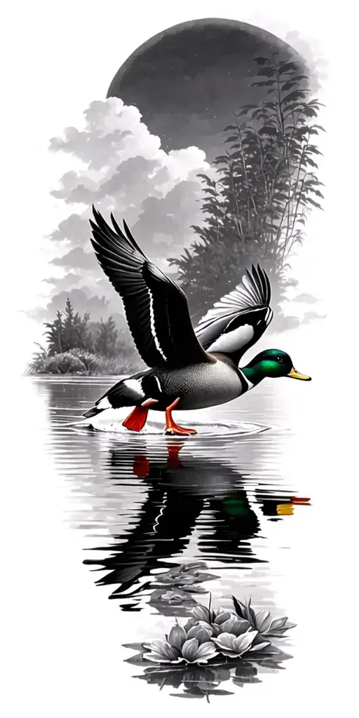 mallard ducks flying over water tattoo design idea