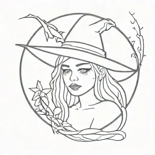 Witchy line art tattoo design idea