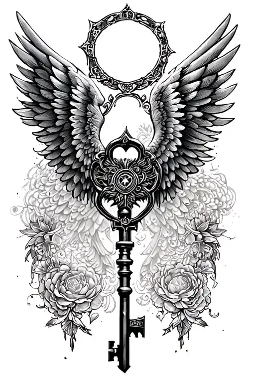 déesse isis wings with the key tattoo design idea