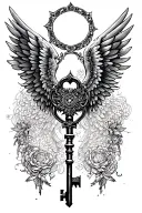 déesse isis wings with the key tattoo design idea