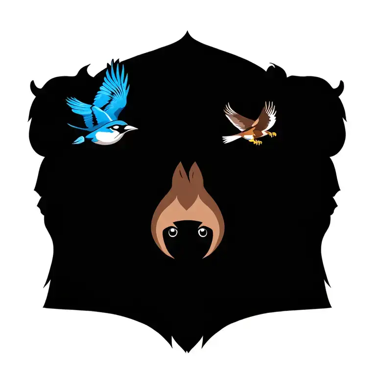 forest theme, featuring a bear, bobcat, blue jay, falcon, tattoo design idea