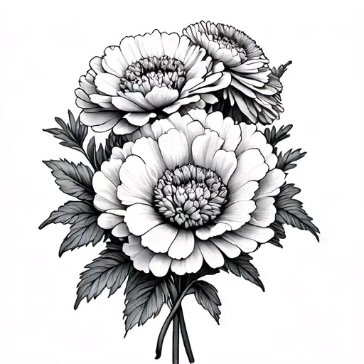 carnation flower and marigold flower bouquet tattoo design idea