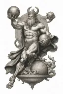 Greek Titan Atlas holding up the world, helped by the Norse God Odin with Norse magic  tattoo design idea