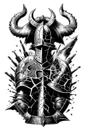 Templar knight helmet shield cracked tattoo design idea