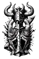 Templar knight helmet shield cracked tattoo design idea