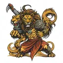warrior emerging from lion head  tattoo design idea