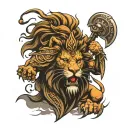 warrior emerging from lion head  tattoo design idea