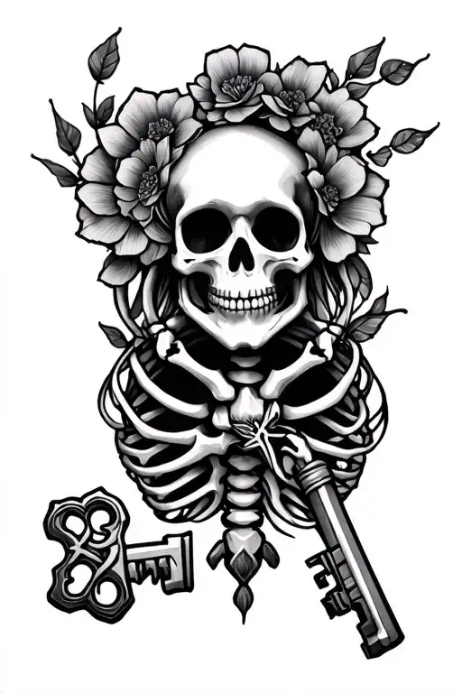 girly Skeleton Key + Gemini tattoo design idea