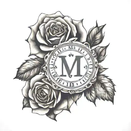 roses and in the middle of the roses Roman numerals of the date aug 27 2023 tattoo design idea