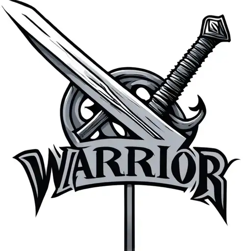 A long, sharp sword running vertically, symbolizing strength, readiness, and discipline — with the word “WARRIOR” integr tattoo design idea