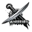 A long, sharp sword running vertically, symbolizing strength, readiness, and discipline — with the word “WARRIOR” integr tattoo design idea