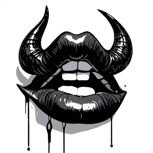 lips devilish sexy with horns tattoo design idea