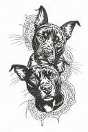 1 cat and 1 pitbull back to back tattoo design idea