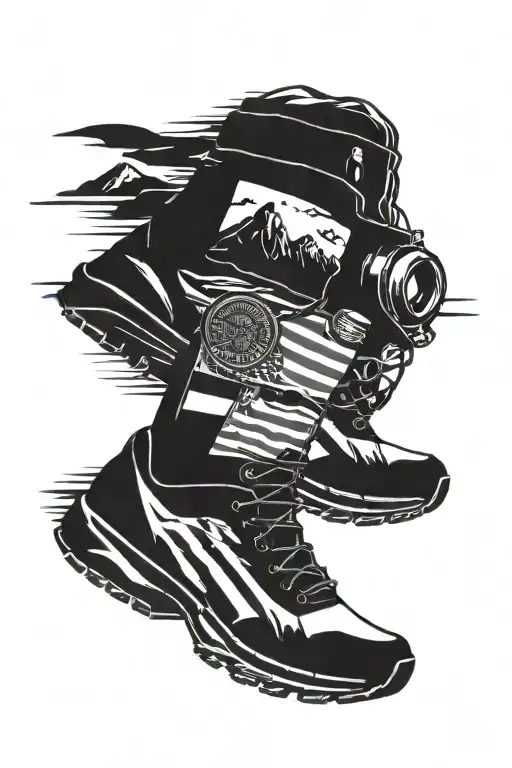 police American flag intertwined with mountains bicycle running shoes swim goggles tattoo design idea