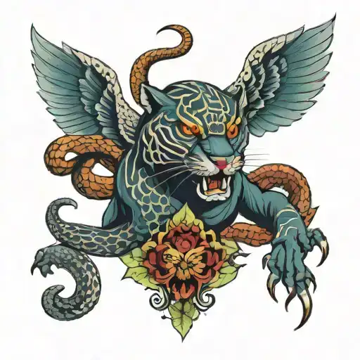 panther hawk and snake wrapped tattoo design idea