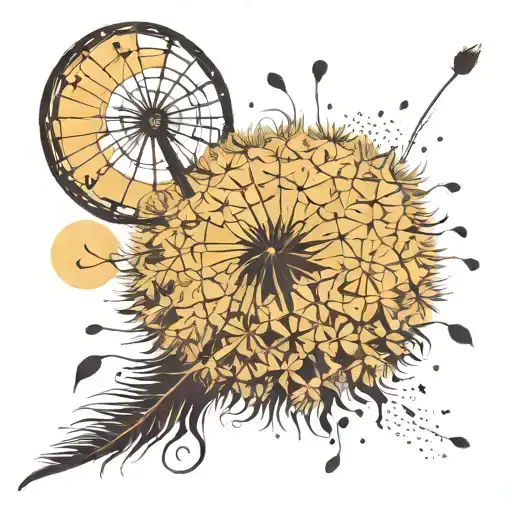 dandelion with flying seeds, music, sport, endurance, softness tattoo design idea